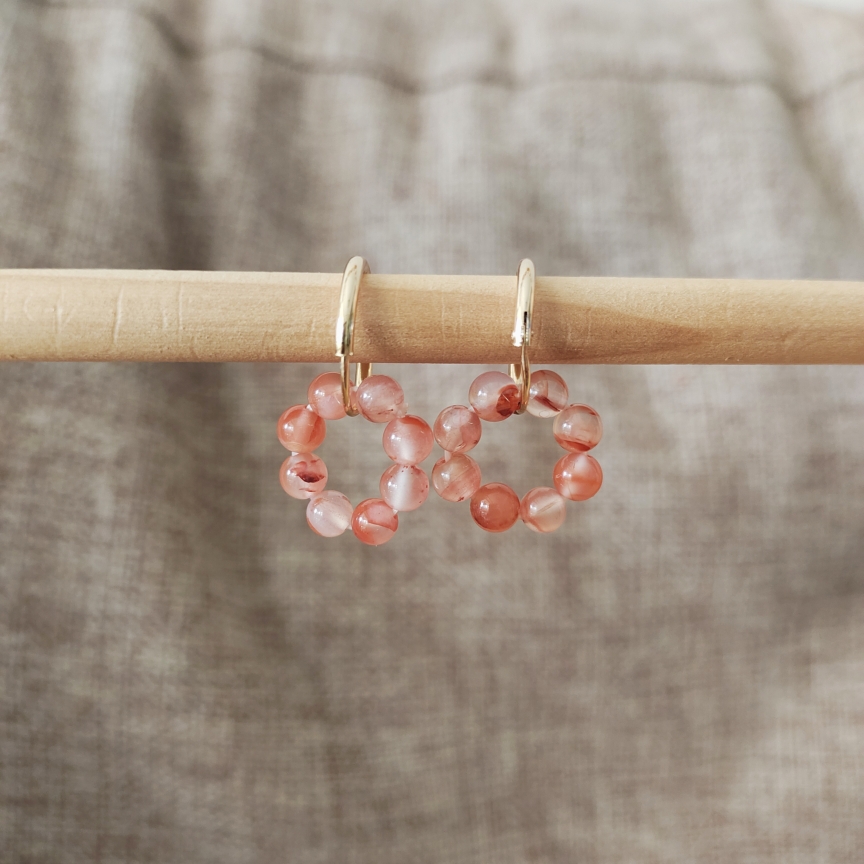 天然冰飘南红玛瑙耳环耳饰耳圈女新中式复古风国风高级感14k包金