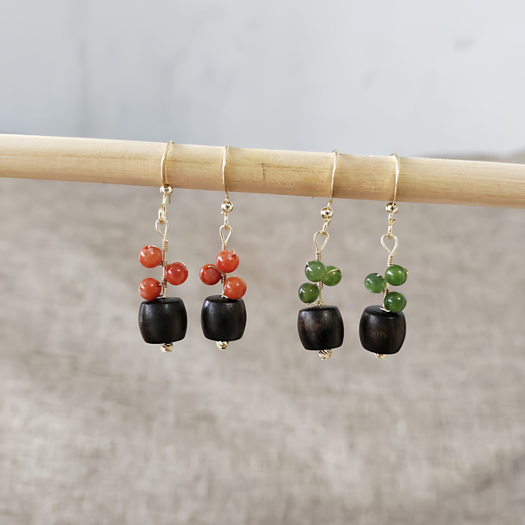 天然和田玉碧玉南红耳环莺歌绿奇楠沉香木耳饰新中式复古国风手工