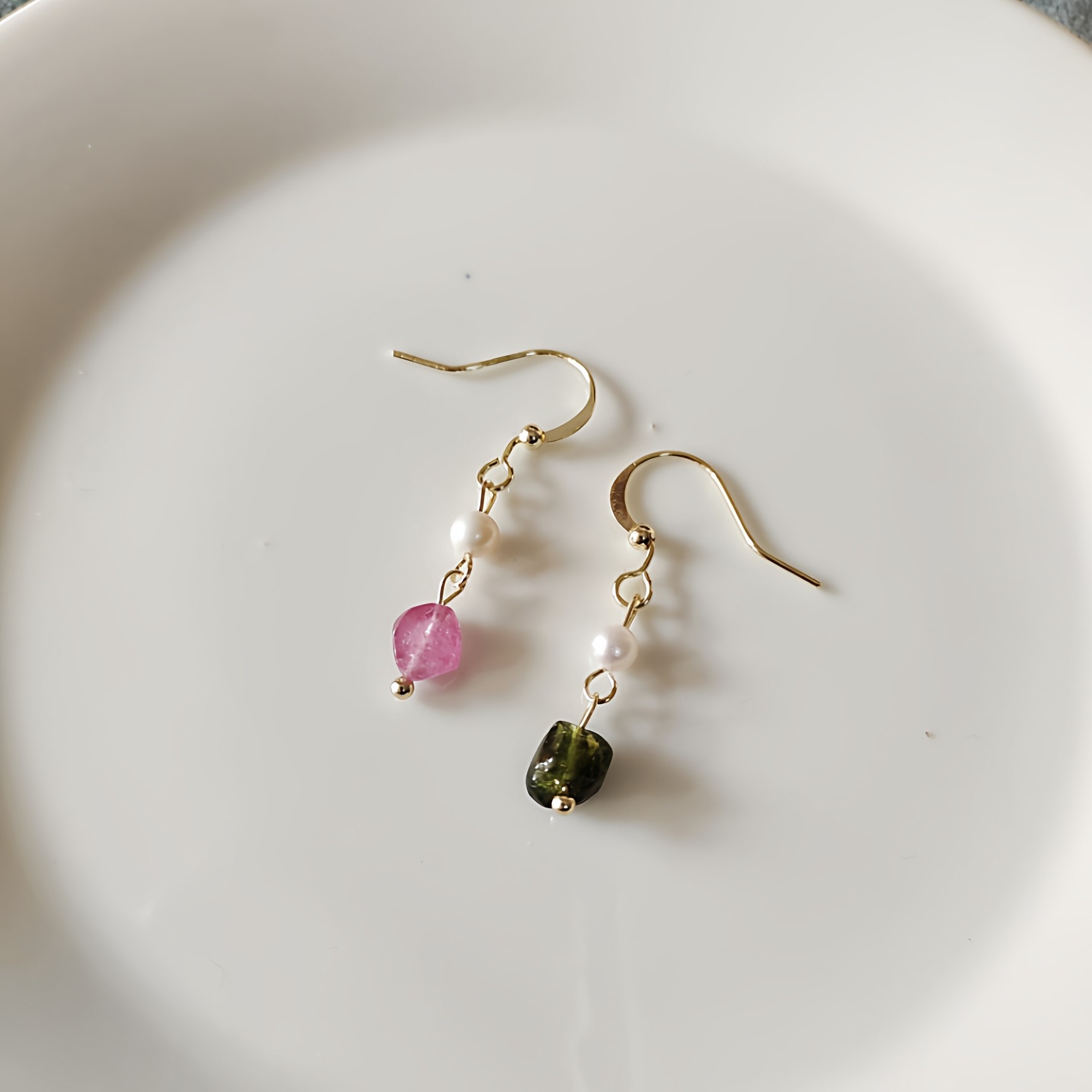 天然珍珠巴西老矿彩色碧玺随型糖豆耳环耳饰新中式配饰高级感轻奢