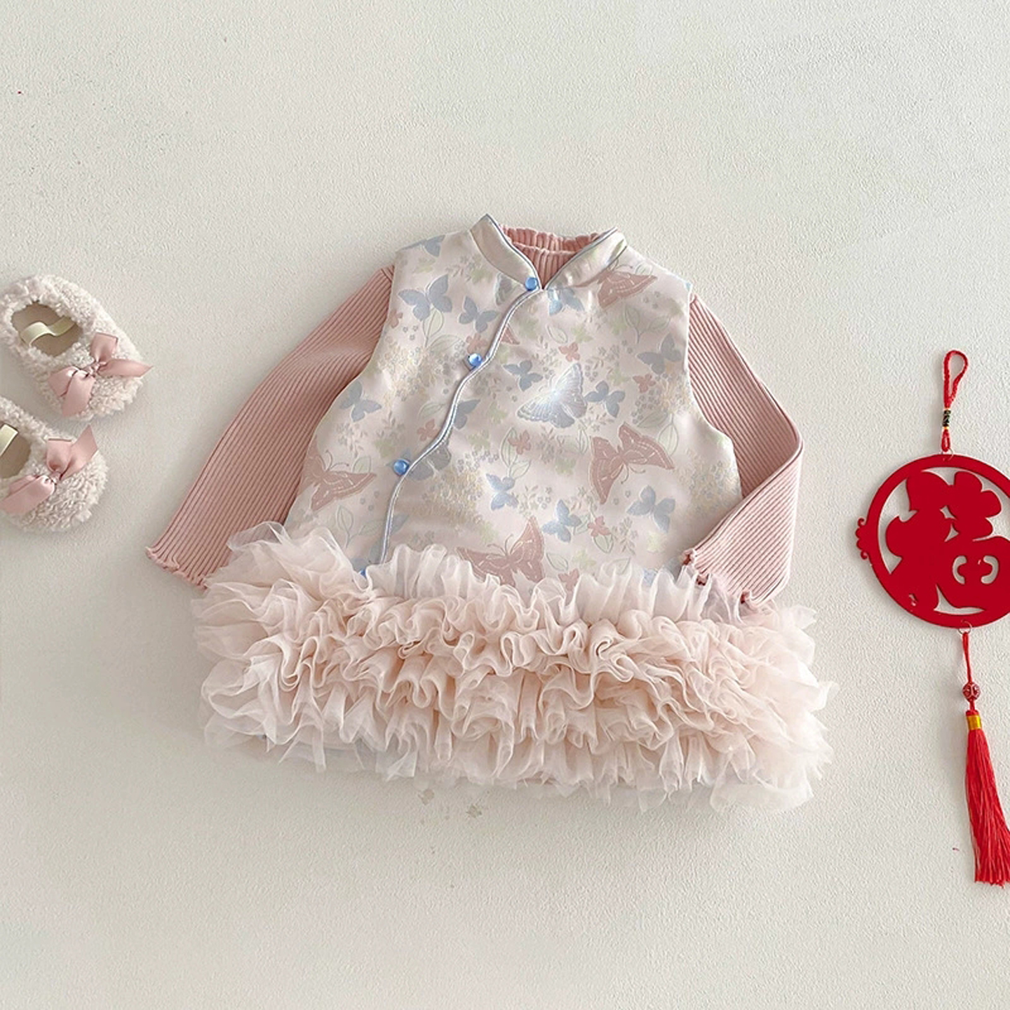 女童中国风斜襟复古加厚连衣裙