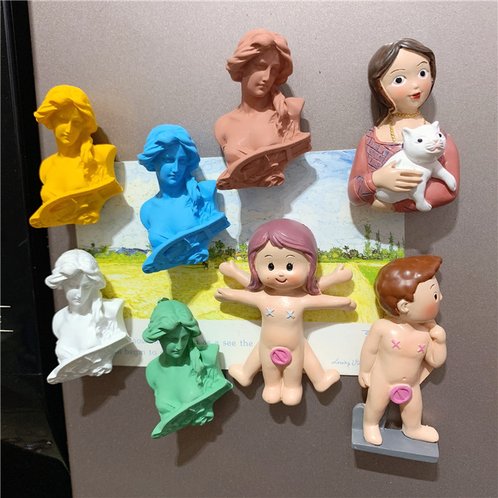 ins风达芬奇名画大卫维纳斯古典琴女卡通立体树脂磁性冰箱贴