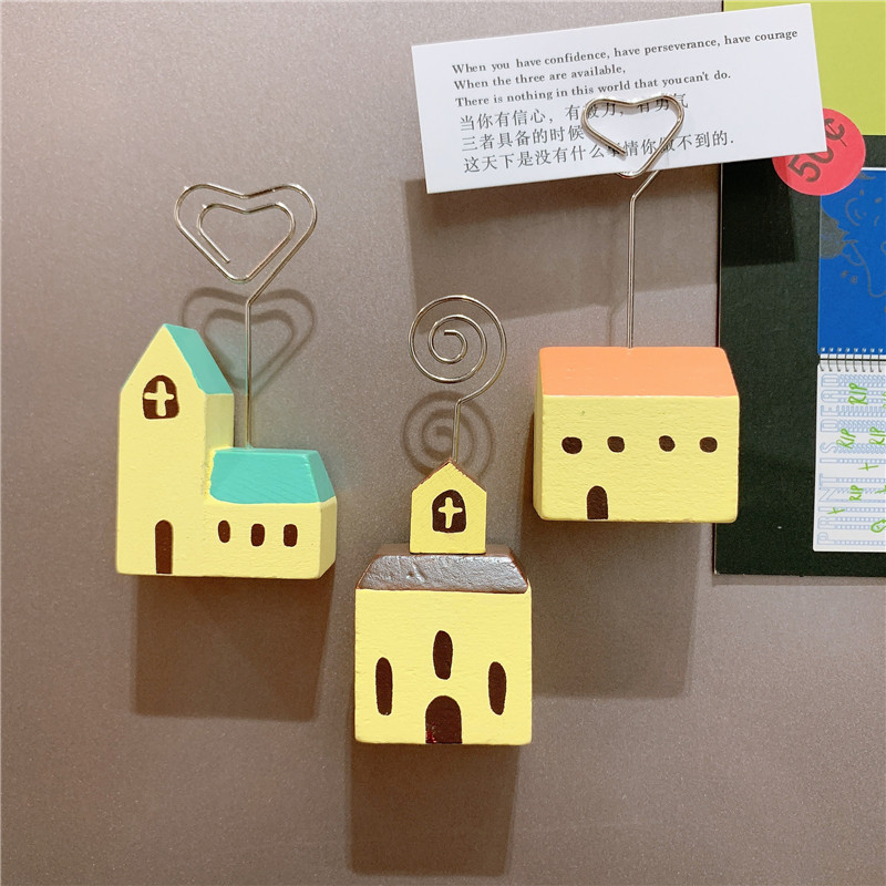 希腊风房子小屋便签夹木制留言夹留言贴磁贴家居装饰磁性冰箱贴