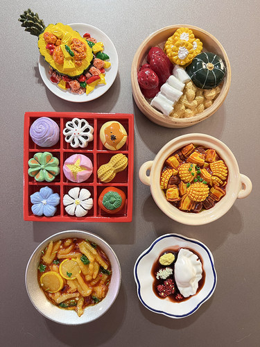 原创磁时光红烧肉鲍鱼饺子中式点心柠檬凤爪五谷丰登磁贴冰箱贴