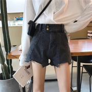 Quần short lưới màu đỏ denim hè 2019 mới cao eo cao phiên bản Hàn Quốc mỏng manh rộng một từ quần ống rộng quần nữ nóng bỏng - Quần jean