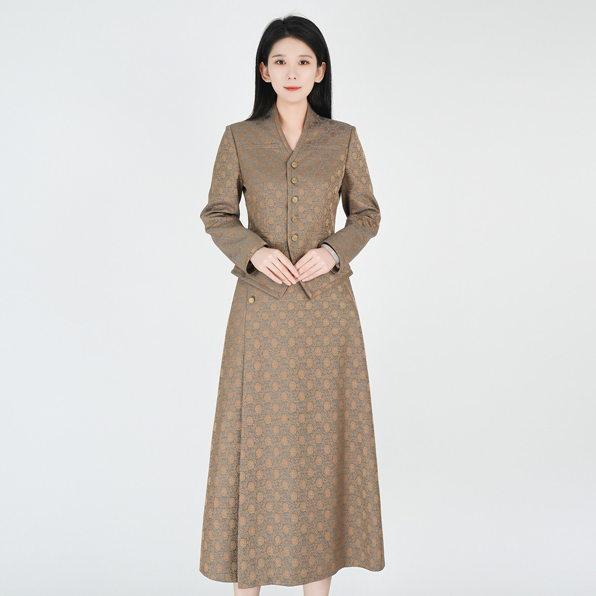 浒城古娘新款羊毛气质收腰通勤西服上衣新中式国风套装裙女秋季