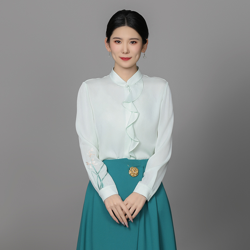 浒城古娘中式醋酸宽松绣花衬衫