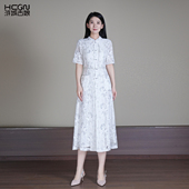 浒城古娘新款 国风旗袍连衣裙女夏 优雅气质刺绣立领通勤蕾丝新中式