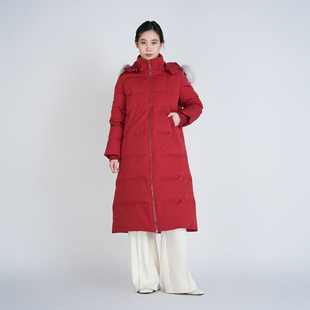中国风冬季 羽绒服 加厚白鸭绒保暖长款 连帽女舒适精致刺绣毛领长款
