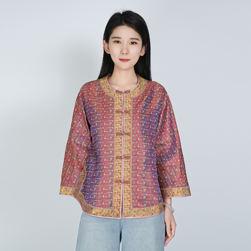 中国风桑蚕丝宽松外套手工盘扣圆领舒适气质女士百搭重工宽松上衣