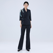 浒城古娘国风凤羽西服气质时尚 子套装 修身 两件套简约百搭上衣裤