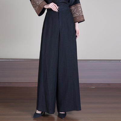 浒城古娘新款气质时尚高腰世风香云纱新中式国风阔腿长裤女士夏季