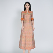 V领气质高级新中式 钱小萍宋锦 国风宋锦连衣裙女夏 大师系列