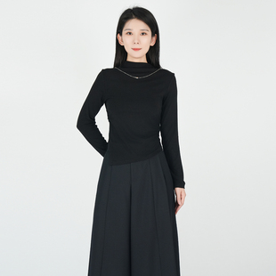 浒城古娘新款中国风百搭修身纯色通勤干练针织内搭T恤上衣女秋季