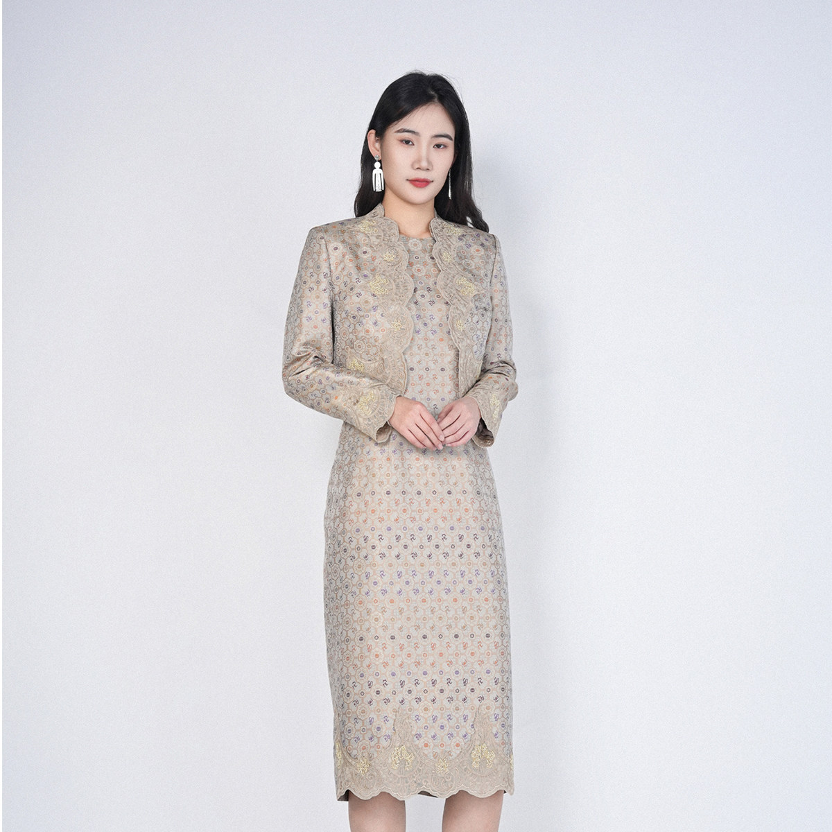 浒城古娘春季新款女装桑蚕丝气质小香风新中式国风宋锦套装女春秋,女装/女士精品,时尚套装,淘宝优惠券,粉丝福利购,淘宝优惠卷