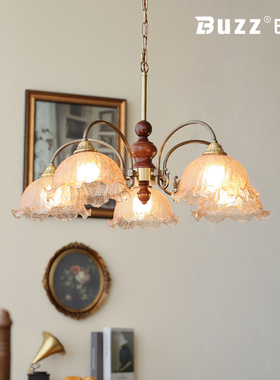 中古风客厅吊灯美式乡村复古裂纹玻璃实木餐厅卧室书房中山灯具
