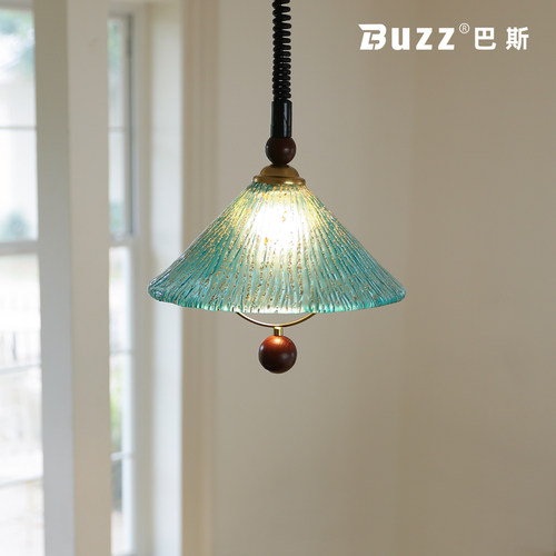 中古风可升降蓝色玻璃餐厅吊灯