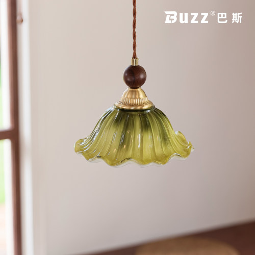 巴斯照明全铜墨绿玻璃吊线灯