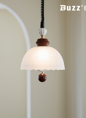 可升降悬停吊灯日式复古陶瓷玻璃餐厅吧台吊线灯中古风床头小吊灯