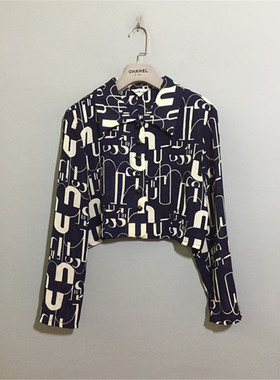 【原 价¥108】vintage 澳洲古着sportsgirl深蓝色超短款油画衬衫