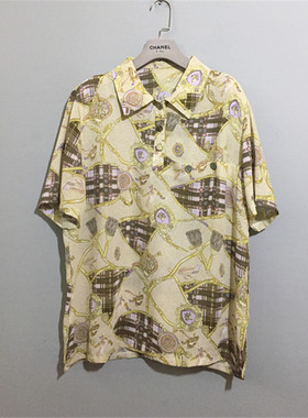 【上新价168】vintage  日本古着巴洛克印花半开领垫肩雪纺衬衫