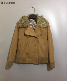 【原 价¥78】vintage  日本古着可拆卸毛领双排扣土黄色短外套