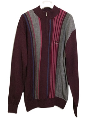 【原 价¥208】vintage  韩国制古着Crocod1le鳄鱼竖条纹针织毛衣