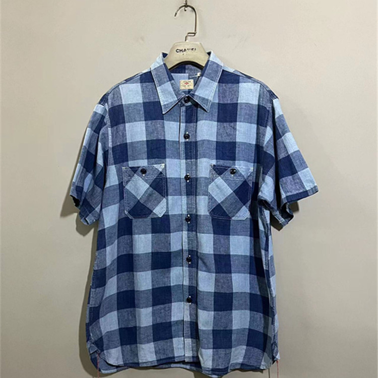 【上新价248】 vintage  日本制古着SUGAR CANE双袋蓝色格纹衬衫