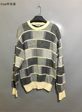 【上新价168】vintage  日本制古着LIME CREST方块拼接气质款毛衣