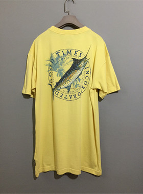 【原 价¥88】vintage  美国古着Columbi@鲨鱼图案黄色速干体恤