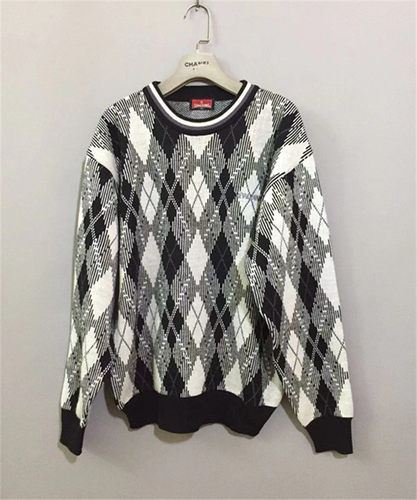 【原 价¥168】vintage 日本古着SPALD1NG黑白灰菱形纹气质款毛衣