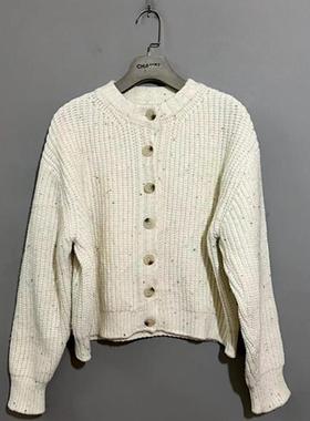 【上新价88】vintage  韩国古着厚款开衫乳白色短版毛衣