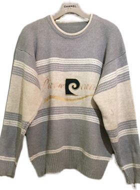 【原 价¥168】vintage  法国时装古着pier*e cardin拼色短版毛衣