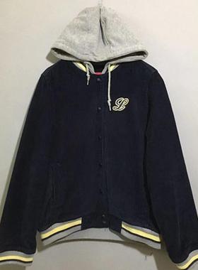 【上新价¥188】vintage  美国古着ESPR1T墨蓝色灯芯绒连帽短外套