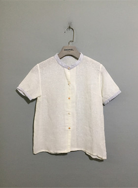 【原 价¥58】vintage  日本古着白色棉麻透视短版衬衫