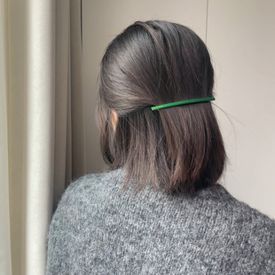 韩国进口后脑勺弹簧一字夹醋酸绿色头饰过渡期半扎发夹高级感气质