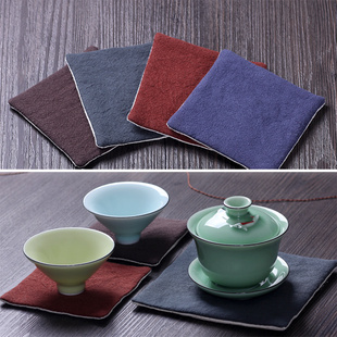 双层棉麻茶杯垫布艺手工隔热垫中式功夫茶道杯垫吸水酒吧杯垫定做