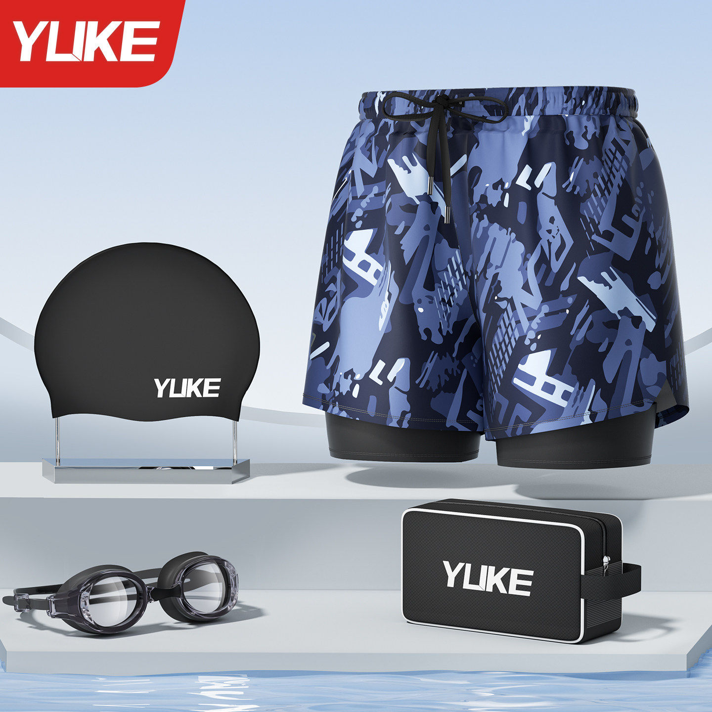 泳裤男士防尴尬2026新款成人双层速干大码平角沙滩裤游泳装备全套