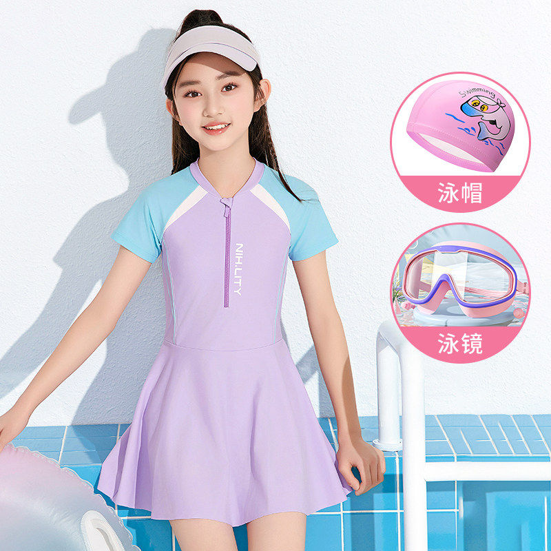 儿童泳衣女童2026夏季新款初中生连体速干防晒中大童女孩训练泳装