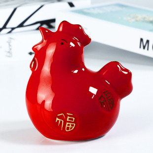 陶瓷鸡摆件十二生肖客厅办公室桌面装饰办公桌玄关书柜可爱小摆设