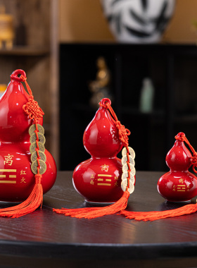 红绿黑陶瓷葫芦风水招财吉祥摆件