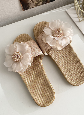 H.家花期.轻盈自然凉爽亚麻抑菌吸汗居家用室内春夏季凉拖鞋女