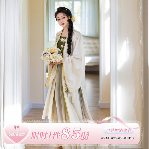 拟梦宋制日常汉服刺绣槐花绿色系
