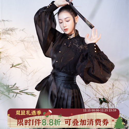 衬衫立领对襟灯笼袖古风改良汉服