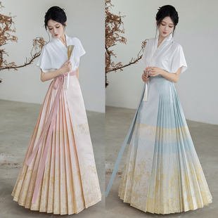 仙清爽夏款 搭织金马面裙上衣飞机袖 拟梦莲笙国风原创粉色浅蓝短袖