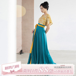 拟梦采桑子国风原创圆领唐褙子显瘦十破裙短袖 女 坦领日常汉服夏款