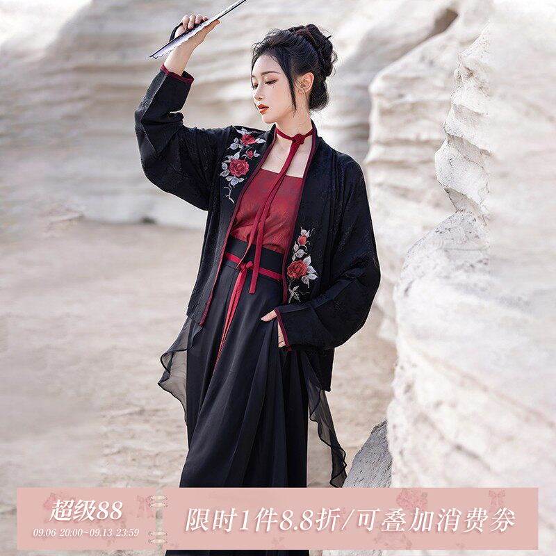 拟梦人棉玫瑰刺绣宋裤飞机袖汉服图片