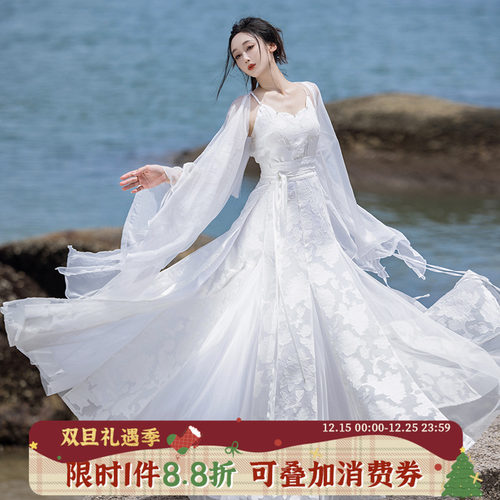 拟梦改良汉服不规则白色拍照