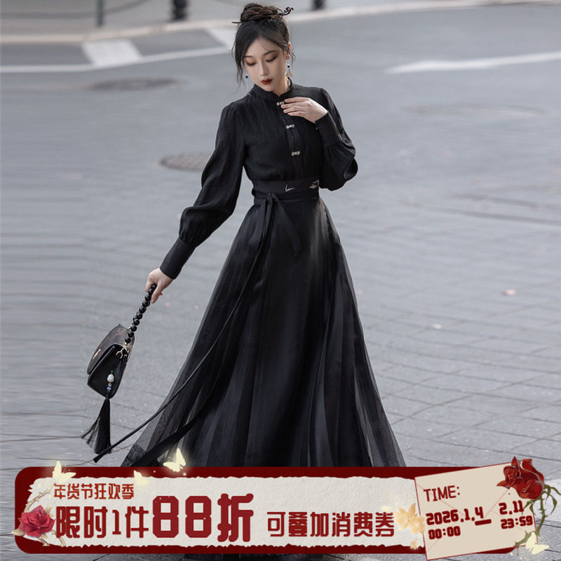 拟梦东方骨国风原创通勤日常汉服百迭黑纱马面裙上班穿春秋新中式,女装/女士精品,汉服半身裙,淘宝优惠券,粉丝福利购,淘宝优惠卷