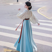 拟梦雨后彩虹原创国风衬衫 鸡心领唐制汉服间色破裙简约日常大放量