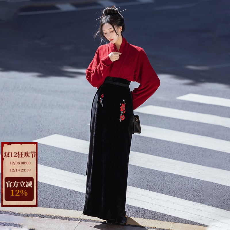 拟梦秋冬丝绒针织通勤汉服